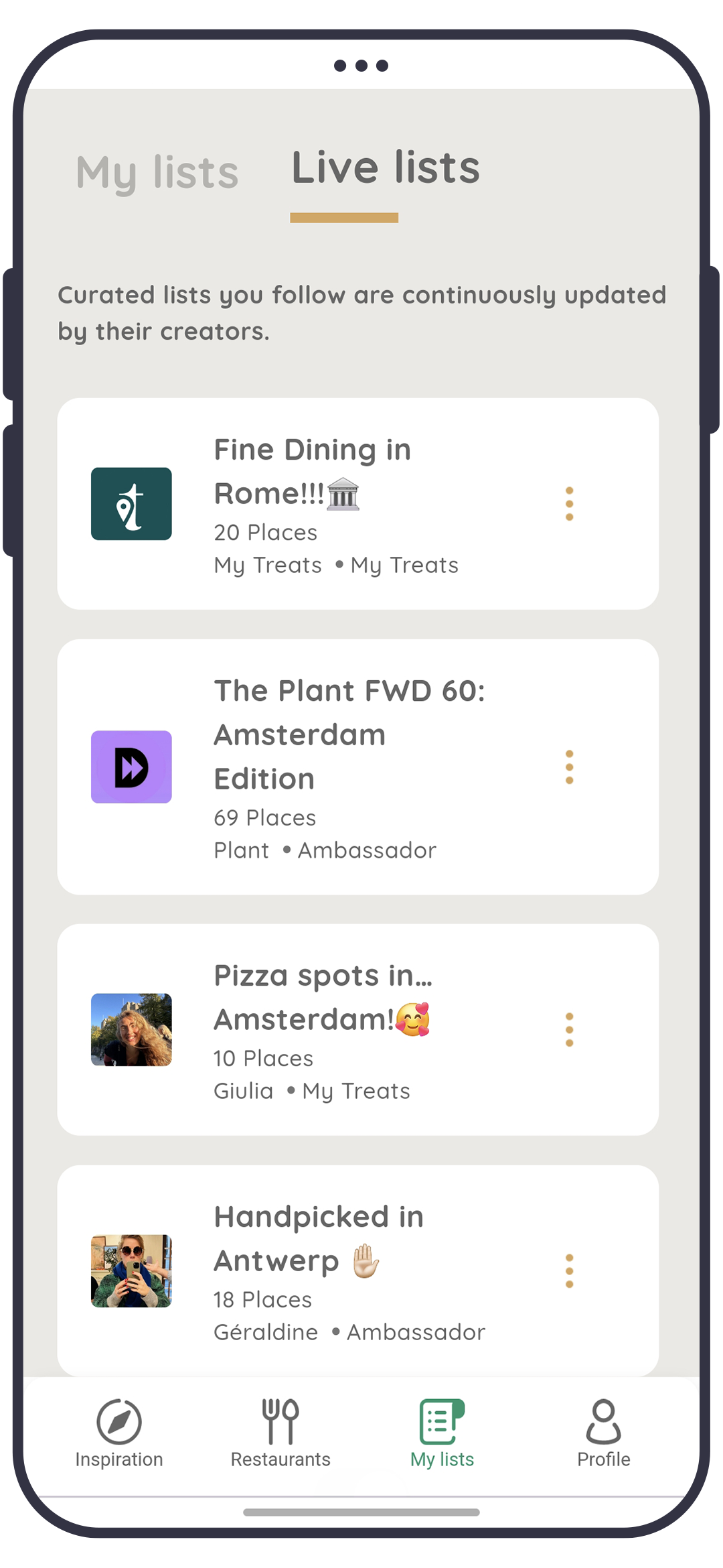 My Treats app: a shareable recommendation list