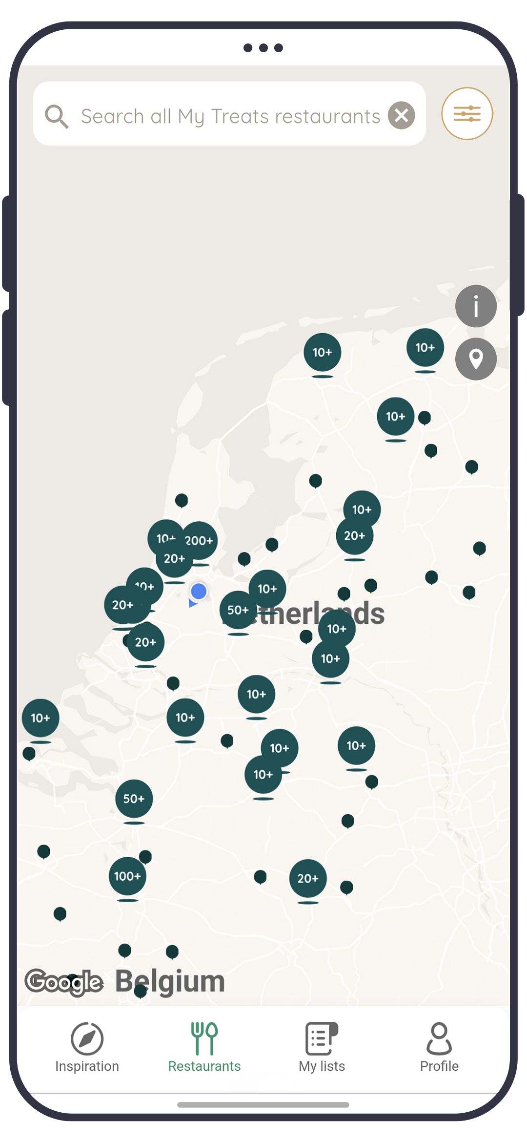 My Treats app: restaurants mapped around you